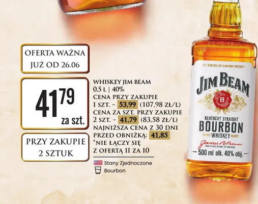 Whiskey Jim Beam Kentucky Straight Bourbon promocja w Dino