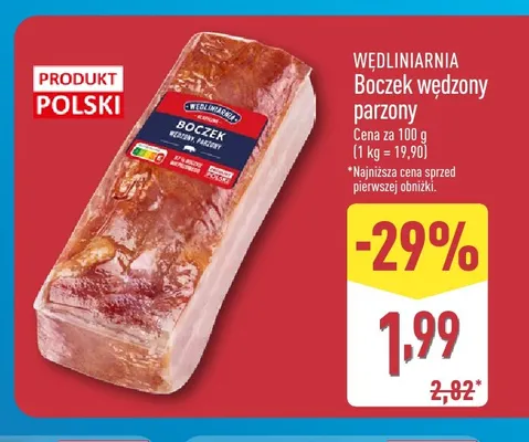 Boczek wędzony parzony Wędliniarnia promocja w Aldi