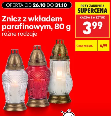 Znicz z wkładem parafinowym promocja w Biedronka