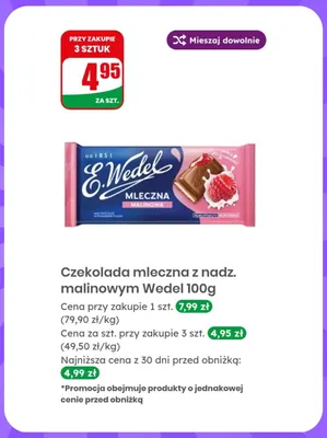 Czekolada mleczna z nadz. malinowym Wedel promocja w Dino
