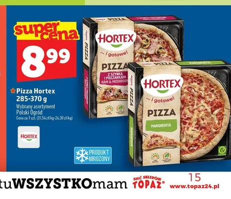 Pizza mrożona Hortex z szynką i pieczarkami promocja w TOPAZ