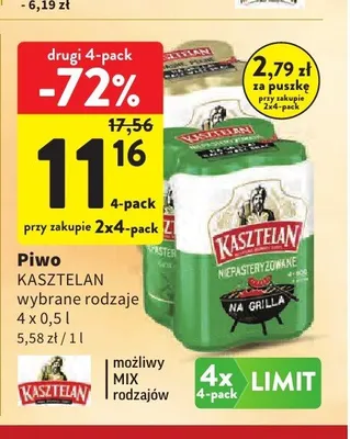 Piwo Kasztelan Niepasteryzowane 4-pak promocja w Intermarche