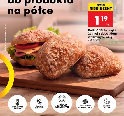 Bułka 100% z mąki żytniej z dodatkiem witaminy D promocja w Biedronka