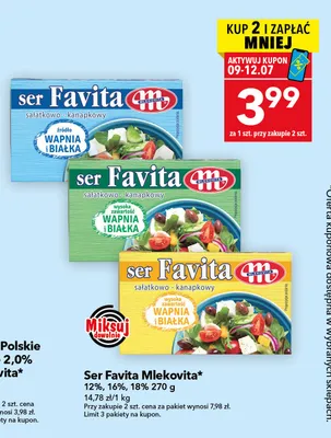 Ser sałatkowo-kanapkowy Favita 16% Mlekovita promocja w LEWIATAN