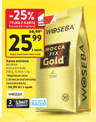 Kawa mielona Woseba Mocca Fix Gold promocja w Intermarche