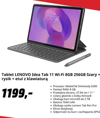 Tablet Lenovo Idea Tab 11 Wi-Fi 8GB 256GB Szary + rysik + etui z klawiaturą promocja w Media Markt