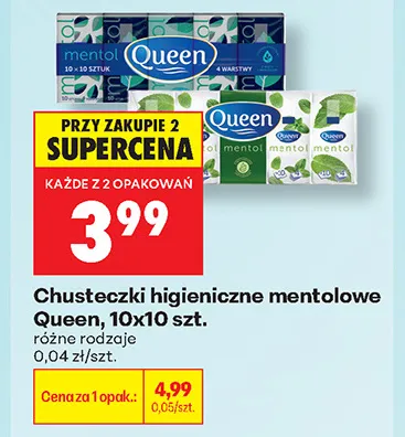 Chusteczki higieniczne mentolowe Queen promocja w Biedronka