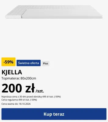 Topmaterac Kjella 80x200 cm promocja w Jysk
