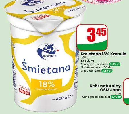 Śmietana Krasula 18% promocja w Dino