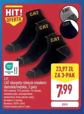 Skarpety robocze sneakers damskie męskie CAT 3-pak promocja w Aldi