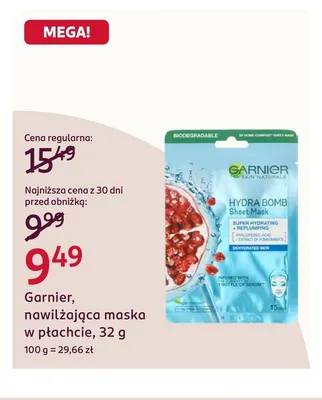 Nawilżająca maska w płachcie Garnier Skin Naturals Hydra Bomb promocja w Rossmann