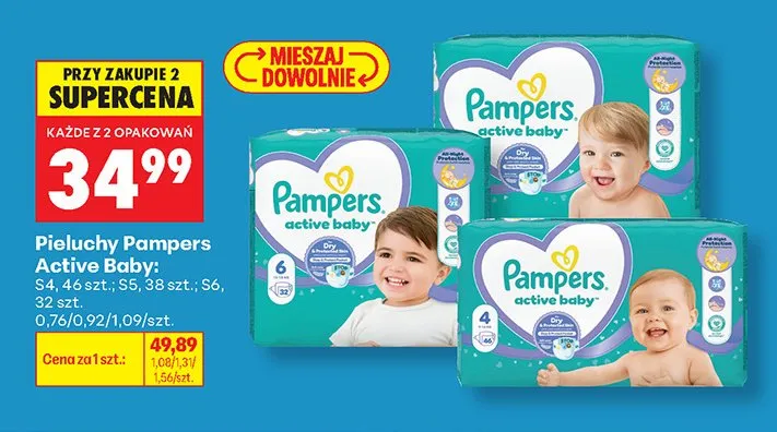 Pieluchy Pampers Active Baby S6 promocja w Biedronka