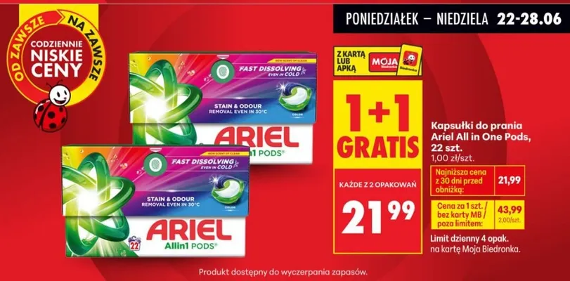 Kapsułki do prania Ariel All in One Pods promocja w Biedronka