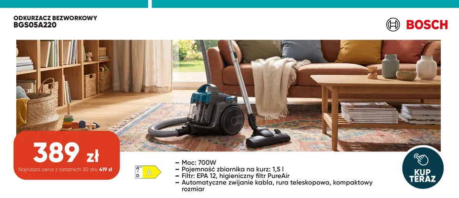 Odkurzacz bezworkowy Bosch BGS05A220 promocja w Max Elektro