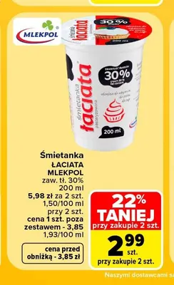 Śmietanka Łaciata Mlekpol 30% promocja w Carrefour Market