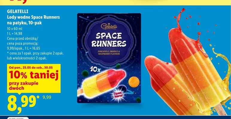 Lody wodne Gelatelli Space Runners na patyku 10-pak promocja w Lidl