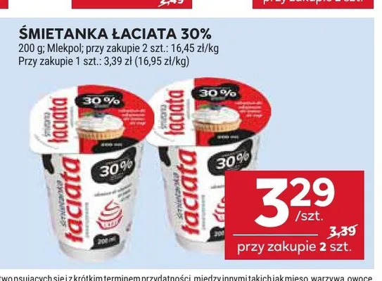 Śmietanka Łaciata 30% Mlekpol promocja w Stokrotka