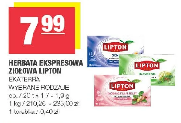 Herbata ekspresowa ziołowa Lipton Ekaterra promocja w SPAR