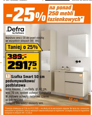 Szafka podumywalkowa podblatowa Defra Smart 50 cm promocja w OBI