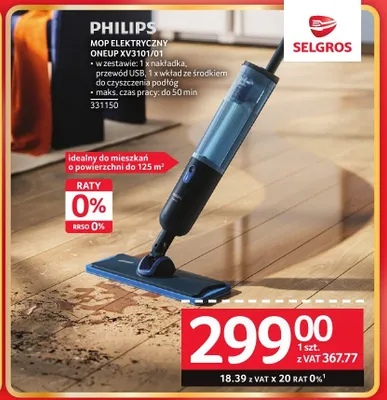 Mop elektryczny PHILIPS ONEUP XV3101/01 promocja w Selgros