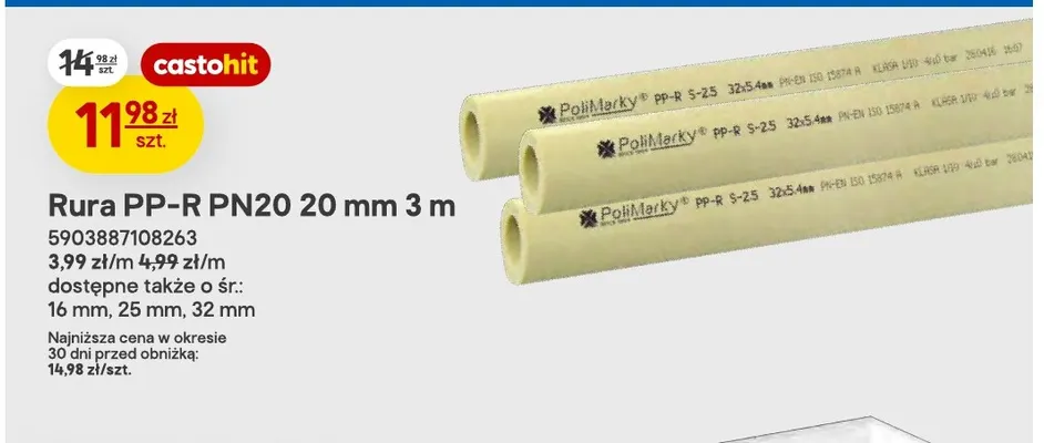 Rura PP-R PN20 20 mm 3 m PoliMarky promocja w Castorama
