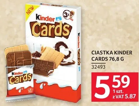 Ciastka Kinder Cards 76.8 g promocja w Selgros