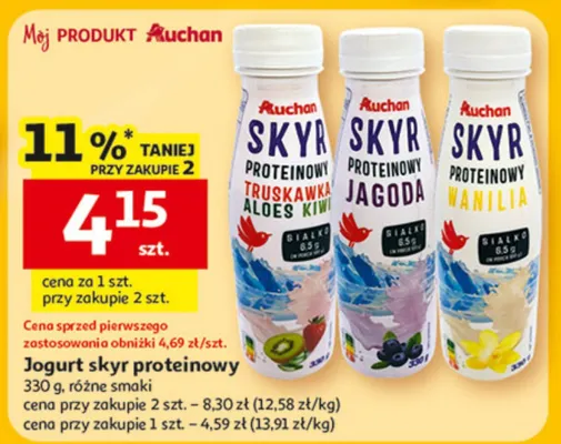 Jogurt skyr proteinowy różne smaki promocja w Auchan