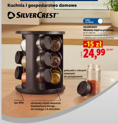 Obrotowy stojak na przyprawy Silvercrest ok. 17x19,6 cm promocja w Lidl