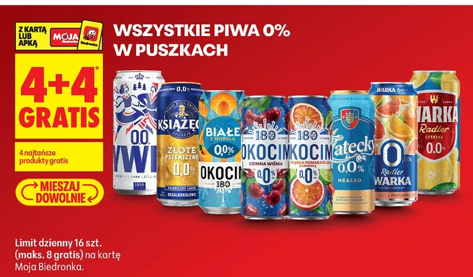 Piwo bezalkoholowe Warka Radler 0.0% Grejpfrut z Pomarańczą promocja w Biedronka