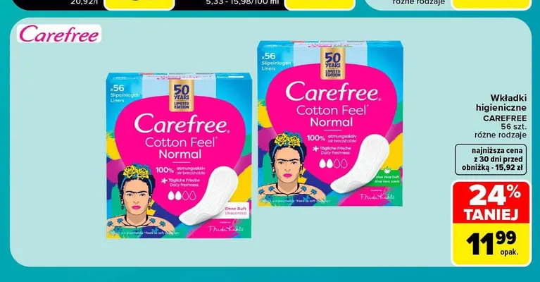 Wkładki higieniczne Carefree promocja w Carrefour