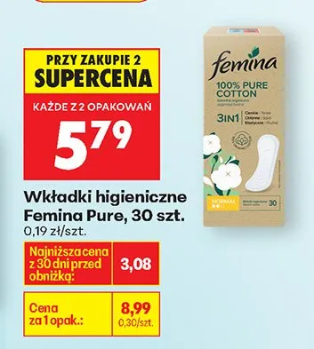 Wkładki higieniczne Pure 3in1 promocja w Biedronka