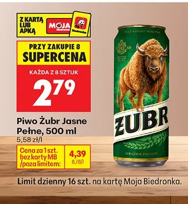 Piwo Żubr Jasne Pełne promocja w Biedronka