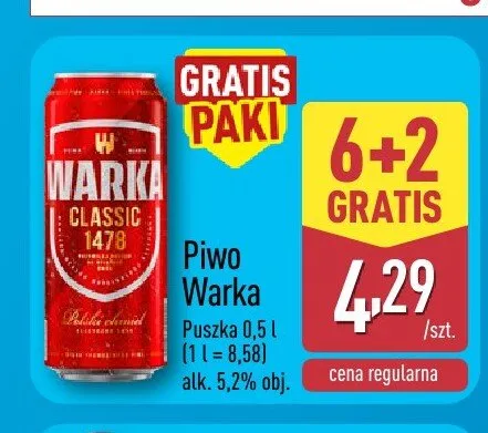 Piwo Warka Classic promocja w Aldi
