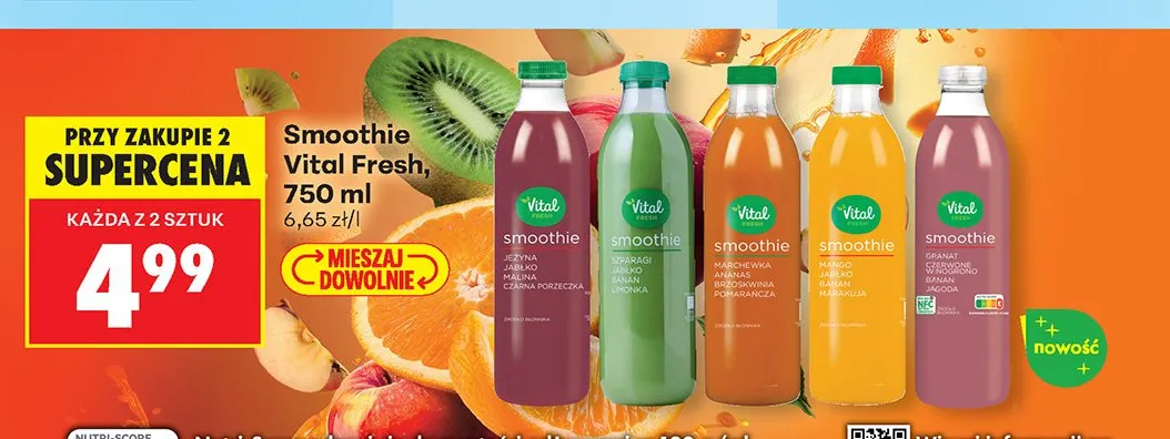 Smoothie Vital Fresh marchewka, ananas, brzoskwinia, pomarańcza promocja w Biedronka