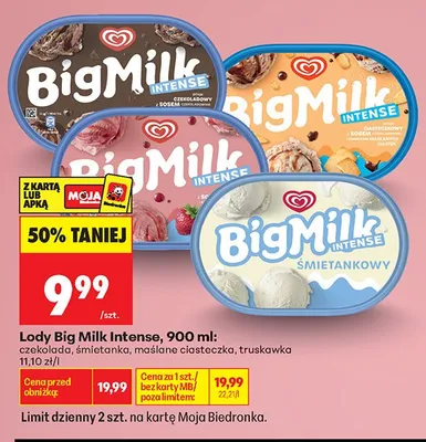 Lody Big Milk Intense truskawka promocja w Biedronka