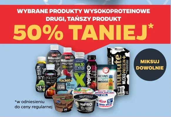 Produkty wysokobiałkowe, drugi tańszy produkt promocja w Netto