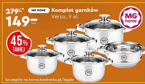 Komplet garnków Verso, 9 el. promocja w Biedronka Home