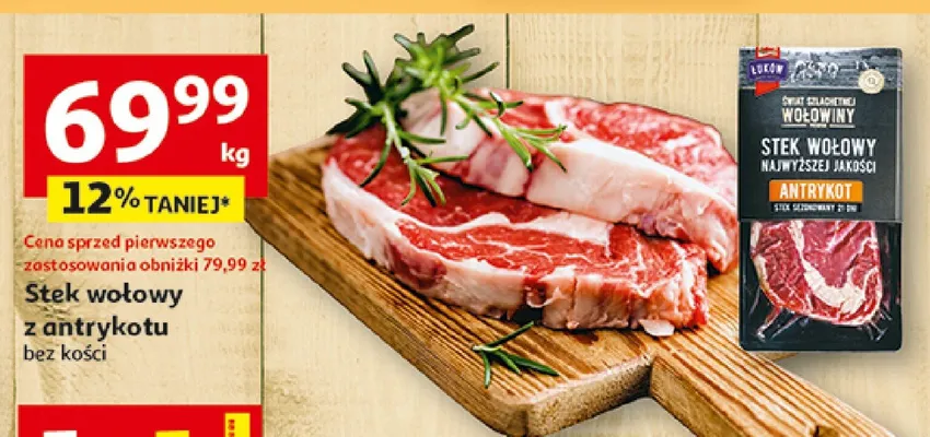 Stek wołowy z antrykotu bez kości promocja w Auchan