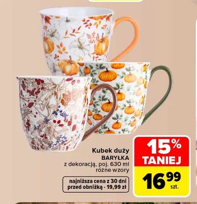 Kubek duży Baryłka z dekoracją 630 ml promocja w Carrefour