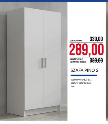 Szafa Pino 2 biały mat promocja w Abra Meble