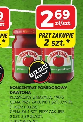 Koncentrat pomidorowy z bazylią Dawtona promocja w Top Market