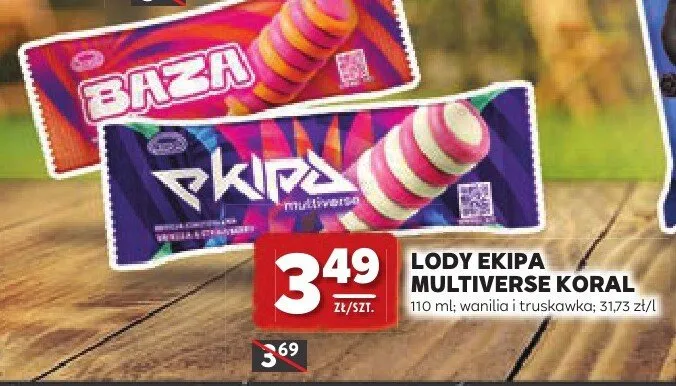 Lody Ekipa Multiverse Koral wanilia i truskawka promocja w Stokrotka