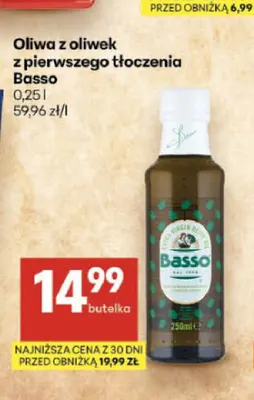 Oliwa z oliwek z pierwszego tłoczenia Basso promocja w Delikatesy Centrum