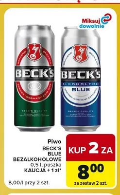 Piwo bezalkoholowe Beck's Blue promocja w Carrefour Express