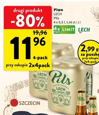Piwo Lech Pils 4-pack promocja w Intermarche