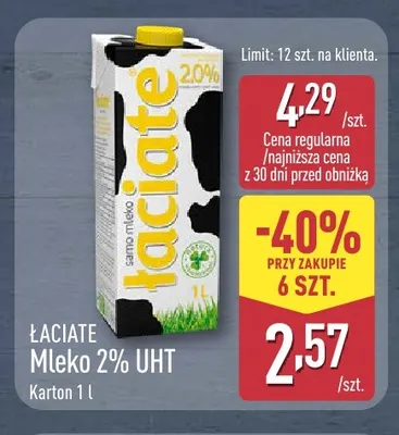 Mleko UHT Łaciate 2% promocja w Aldi