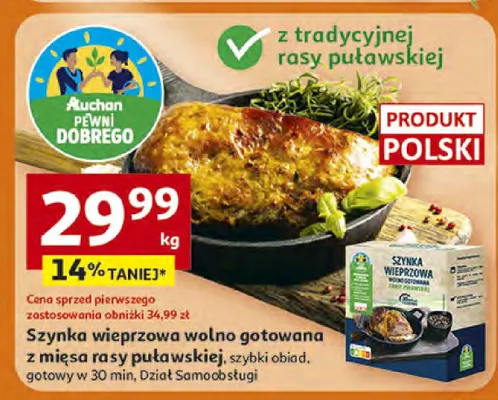 Szynka wieprzowa wołno gotowana z mięsa rasy puławskiej, szybki obiad, gotowy w 30 min promocja w Auchan
