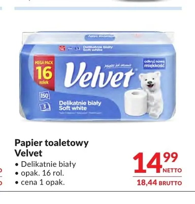 Papier toaletowy Velvet Delikatnie biały 16-pak promocja w Makro