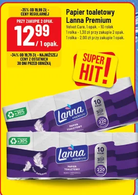 Papier toaletowy Lanna Premium Velvet Care promocja w POLOmarket