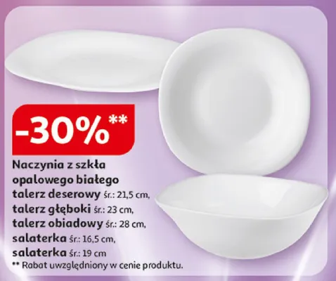 Naczynia z szkła opalowego białego talerz deserowy śr. 21,5cm promocja w Auchan